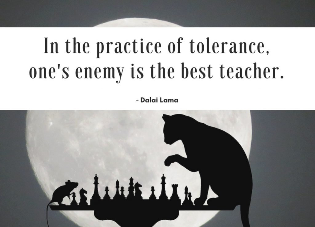 In the practice of tolerance one's enemy is the best teacher, the Dalai Lama 